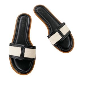 JCrew Leather and Canvas Slide sandals Black & white Sz 9.5